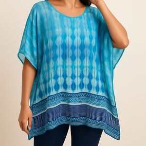 Sheer Blue Boho Style Tunic Top – XL – Pre-Loved VG Condition-Sarah Michelle